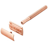 Matte Double Edge Safety Razor Manual with 10 Blades for Men Shaving Rose Gold