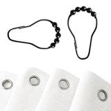 Shower Curtain Linen Textured with Hooks Wavy Edge Washable Waterproof White