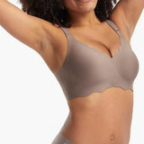 Women Bras No Underwire Scalloped Push Up Soft Tshirt Bra Gray