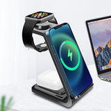 3-in-1 Wireless Charging Dock for iPhone Apple Watch AirPods USB Powered Charging Station Black