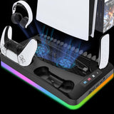 PS5 Slim/Pro Docking Cooling Station with Controller Charger & RGB Light Black