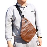 Anti-theft Sling Chest Pack for Men PU Leather Crossbody Shoulder Bag Brown