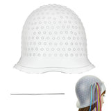 Hair Coloring Highlighting Dye Cap Frosting Tipping Reusable with Stainless Steel Hook White