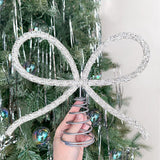 Sparkling Christmas Tree Top Bow Elegant Holiday Decoration Silver