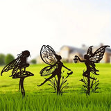 3Pcs Set Garden Fairy Silhouette Stakes Metal Fairy Garden Decor Lawn Ornament