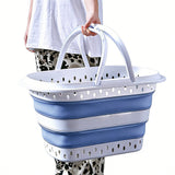 Foldable Collapsible Laundry Basket with Handle for Storage Blue