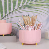 360 Degree Rotating Desk Organizer Dual-Purpose Pencil Pen Holder for Office School Pink