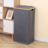 100L Laundry Basket with Lid Removable Bag & Bamboo Handles Gray