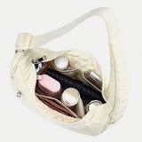 Small Nylon Quilted Crescent Shoulder Bag for Women with Adjustable Strap Beige