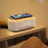 4-in-1 Bluetooth Stereo Sound Speaker with RGB Light Fast Wireless Phone Charger Alarm Clock White Noise Machine Black