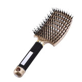 Detangle Nylon Boar Bristle Brush Head Scalp Comb Gold