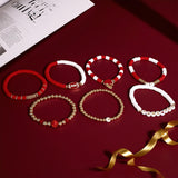 7 Piece Football Clay Bead Bracelet Stack Set Elastic Red