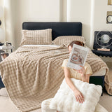 Soft Fleece Bubble Blanket for Sofa Bed Home Decor Khaki