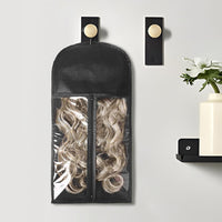3Pcs Hair Extension Storage Bags with Hangers Dustproof Non-Woven Fake Hair Organizer Black