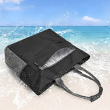 Large Foldable Sandproof Beach Tote Bag with Zipper Shoulder Bag Black