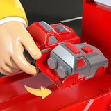Large Transporter Truck Toy with Dual Track and 6 Alloy Racing Cars Red