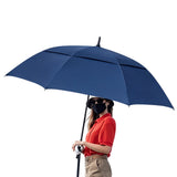 Auto Open Golf Umbrella 30 Inch Extra Large Double Layer Windproof Dark Blue