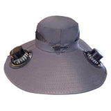 Solar Rechargeable Fan Hat with Dual Fans for Fishing Camping Outdoor Gray