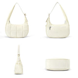 Small Nylon Quilted Crescent Shoulder Bag for Women with Adjustable Strap Beige