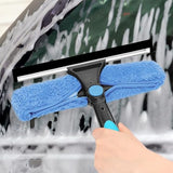 2-in-1 Extendable Window Squeegee Cleaner Tool Rotating Scrubber with 2 Replacement Cloths Blue