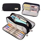 Soft Polyester Pencil Pouch with Multiple Pockets for Student Teen Black