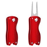 2PCS Magnetized Golf Divot Repair Tool with Pop-up Fork and Ball Marker Red
