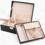 Jewelry Organizer Case Box Holder Storage Earring Ring Velvet Display Leather Black