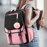 Girls Backpack for Middle School Students with USB Charging Port Pink