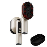 Portable Wireless Electric Hair Comb with Vibration and Oil Mist Spray Beige