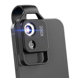 200X Zoom Phone Microscope Lens with LED Light Portable Digital Microscope for Smartphones Black