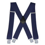 Adjustable X Back Suspenders Men's Elastic with 4 Metal Clips 120cm Navy Blue