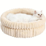 Donut Plush Pet Bed Soft Warm Nest for Cats Dogs Off White