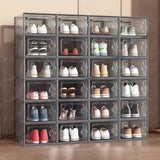 2 Pcs Shoe Storage Boxes Organizers Clear Plastic Stackable for Entryway Closet Gray