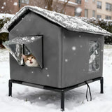 Cat House for Outside Winter Insulated Cat Shelter for Small to Medium Cats Grey