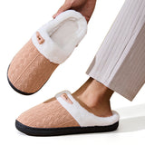 Warm Knit House Slippers for Women Comfy Slippers Indoor Outdoor Soles Dark Khaki