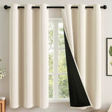 2PCS Blackout Curtains with Black Liner for Bedroom Living Room Beige