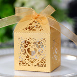 50 PCS Laser Cut Pearl Paper Candy Favor Boxes with Ribbons Gold