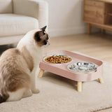 Elevated Double Stainless Steel Pet Food and Water Bowl Set Pink