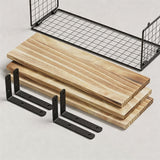 3 PCS Engineered Wood Wall Shelves with Metal Storage Basket Natural Wood Color