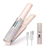 Wireless Hair Straightener and Curler Portable USB Rechargeable Hair Styling Comb Flat Iron for Travel Pink