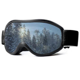 OTG Anti Fog Ski Goggles  UV400 Protection Anti Fog Lens Black Frame and Silver Mirrored Lens