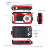 1080P Digital Underwater Camera with Dual Screen and 32GB TF Card Red