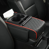 Car Armrest Cushion Organizer with Cup Holder Multi-Functional Center Console Pad Black Red