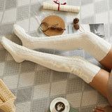 Women's Cable Knit Thigh High Socks Over Knee Stockings Winter Long Boot Warmers White
