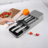 Storage Rack Knife Block Organizer Kitchen Cabinet Knives Drawer Holder Tray Gray