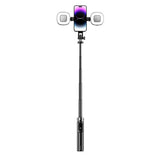 Portable Phone Tripod Stand Retractable Selfie Stick with Remote Control and Fill Light for Photograph Video Recording Black