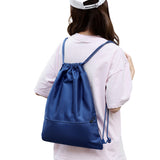 Water-resistant Drawstring Backpack Bag Portable Gym for Outdoor Travel Dark Blue