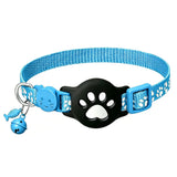 Adjustable Cat Collar with Holder Compatible with Apple AirTag Reflective Collar with Bell for Kittens Cats Blue