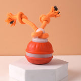 Interactive Rolling Dog Ball Toys Touch Activated Squeaky Dog Toy with Rope for Small Dogs Puppy Orange