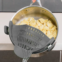 Clip-On Silicone Kitchen Strainer – For Pasta  Noodles  Vegetables  Fruit Gray